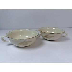Lenox Harvest Cream Soup Bowl Double Handled Gold Trim Vintage Lot Of 2